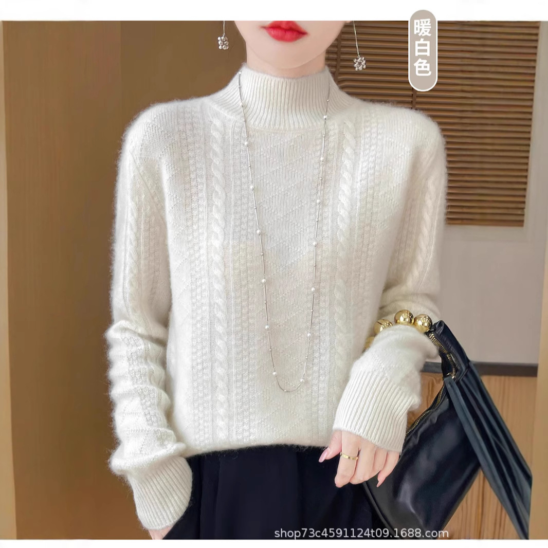 7 핀 두꺼운 반나이 모직 스웨터 여자 가을 및 겨울 새로운 피부 친화적 인 따뜻한 캐시미어 니트 스웨터 트위스트 올 매치 스웨터