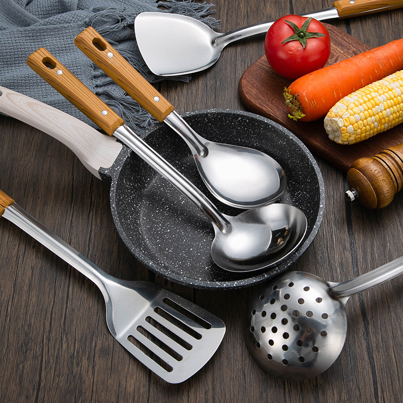 Stainless steel two-prong home kitchen utensil spatula soup spoon pan scraper short rice spoon stir-fry deep fryer