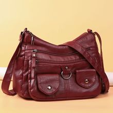 跨境复古水洗皮包女2025新款大容量多隔层软皮包女士斜挎包小方包
