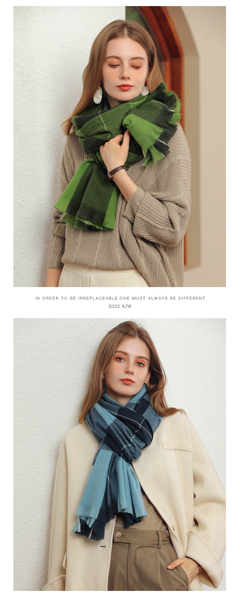 Sciarpa donna in imitazione cashmere a quadri calda inverno_voghion.com