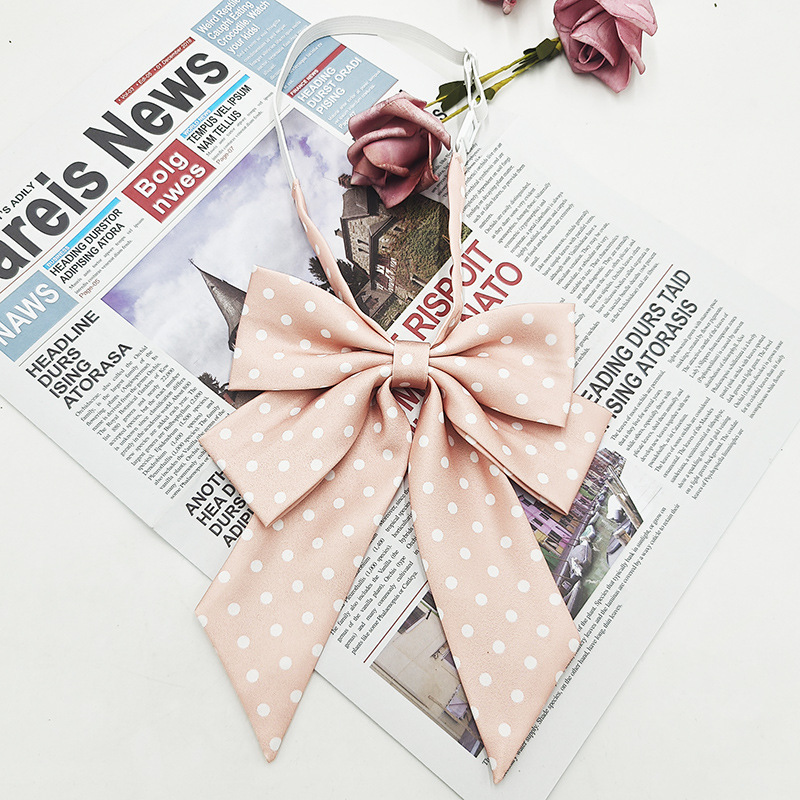 Punto al por mayor de doble capa oblicua pajarita de lunares moda nueva camisa estilo universitario uniforme enorme mango largo cuello JK flor