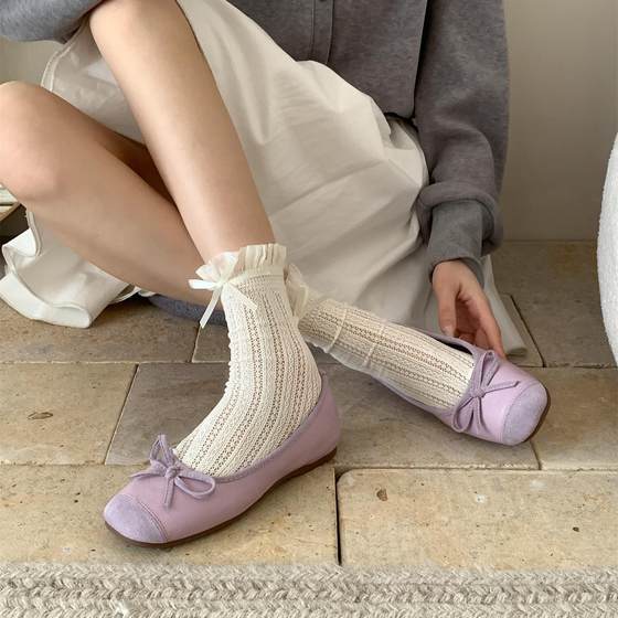 Inner Height Version ~ French Bow Shallow Mouth Single Shoes Women's Spring and Autumn Gentle Pink Soft Bottom Ballet Evening Shoes