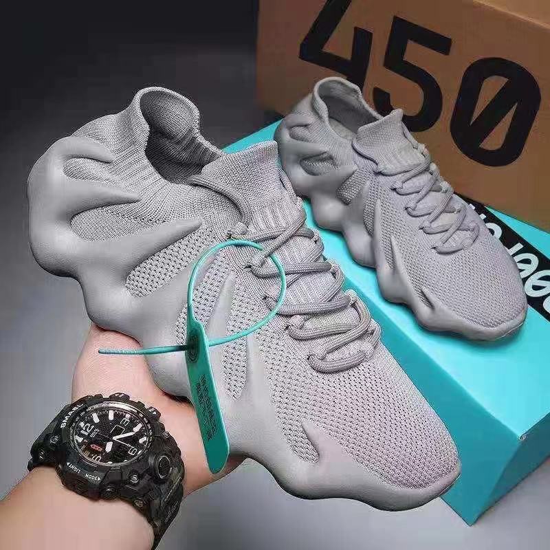 2021新款飛織椰子450男鞋夏季椰子鞋男透氣網面襪子鞋運動休閒鞋