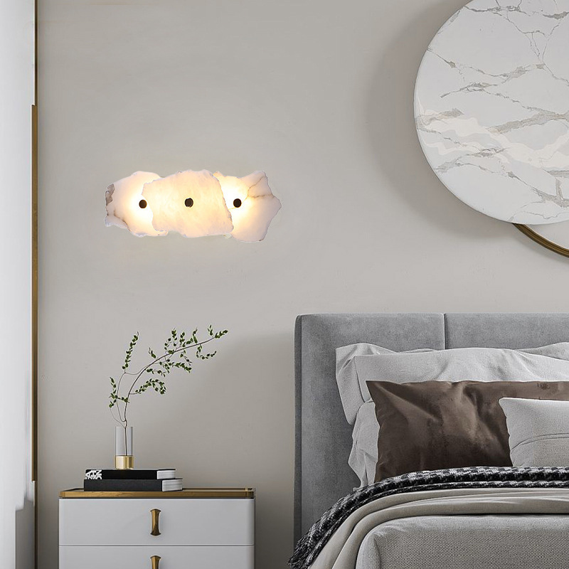 lámpara de pared postmoderna lámpara de cabezal de cama lámpara de cabezal de hotel sala de estar nube dormitorio lámpara de pared tienda de cabezal de cama lujoso nube empalme piedra ligera larga