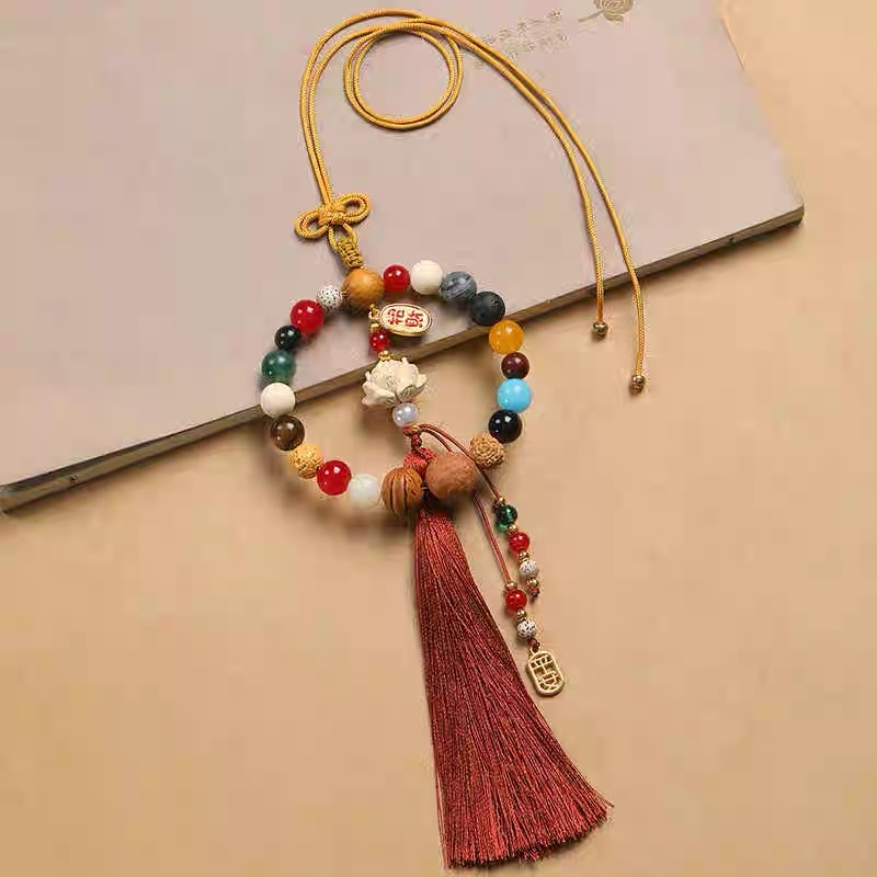 Eighteen Seed Car Pendant New Chinese Style Safe Entry and Exit Eighteen Seeds Car-Mounted Bodhi Beads Multi-Treasure Ornament