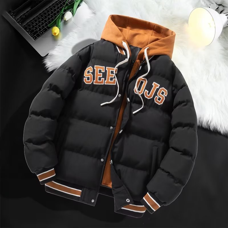 现货新款棉服男连帽刺绣图案潮牌加厚保暖棉衣服男士外套时尚冬装
