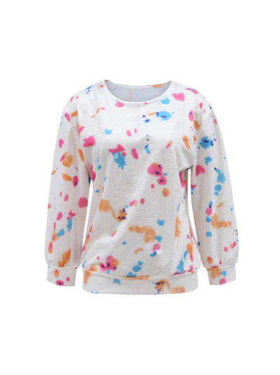 Mujeres europeas y estadounidenses transfronterizas otoño y invierno tie-dyed casual cuello redondo impresión manga larga image 4