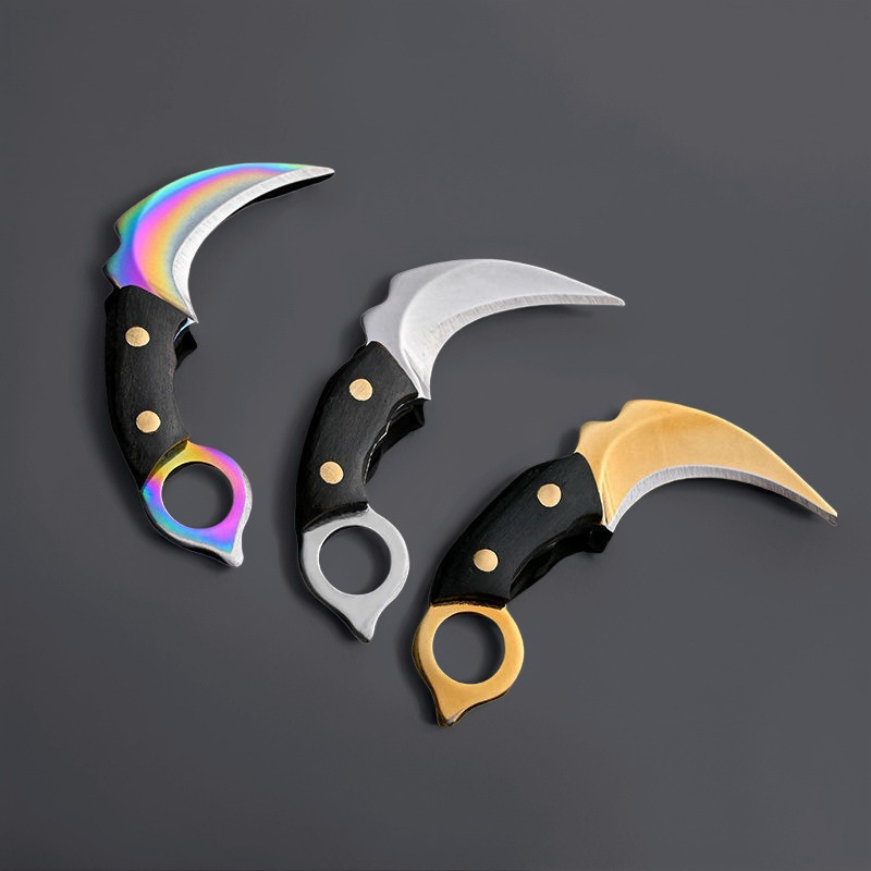 迷你爪子刀钥匙扣口袋刀木柄不锈钢拆快递小刀便携式刀随身EDC小