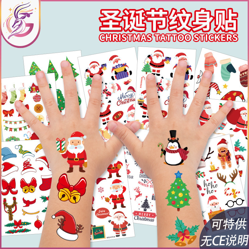 Christmas Tattoo stickers Tattoo Santa Claus gift box waterproof sweat party temporary disposable stickers