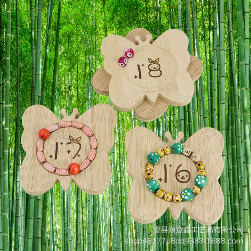 Бамбуковый и деревянный браслет с бисером