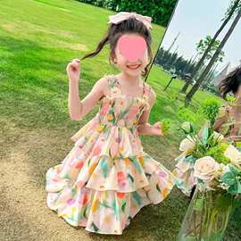 女童吊带连衣裙儿童夏装2025新款韩系夏款女宝宝夏季公主碎花裙子
