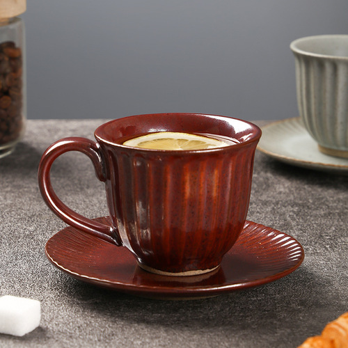 Ceramic coffee cup and saucer set Japanese stoneware retro latte art latte cup simple European hand brewed coffee cup wholesale