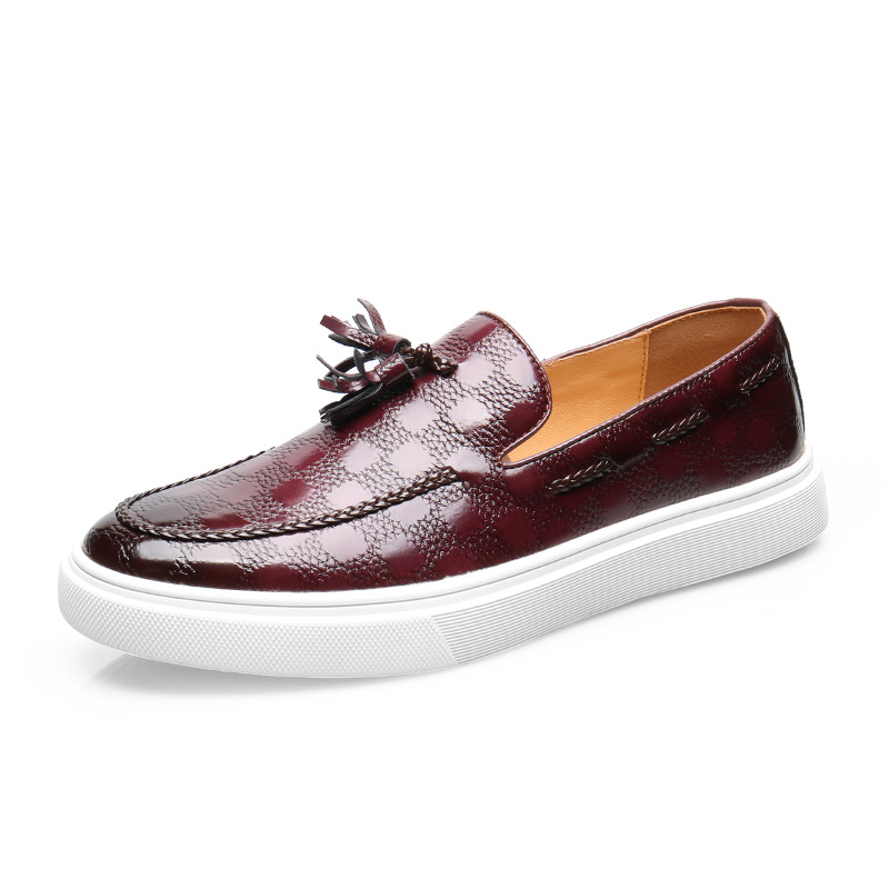 New bean shoes men's loafer English fringe advanced slip-on_vogvips.com