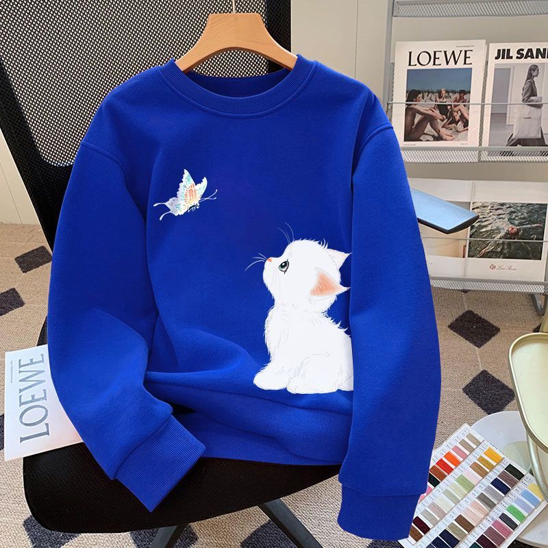 雾霾蓝圆领卫衣女2025秋季新款爆款小个子宽松上衣女装外套潮