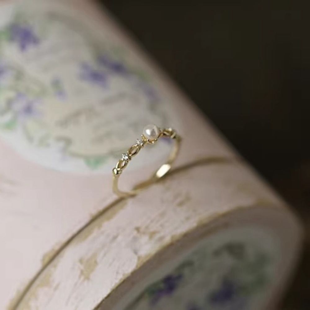French Retro Pearl Zircon Ring Adjustable Vintage Artistic Jewelry_voghion.com