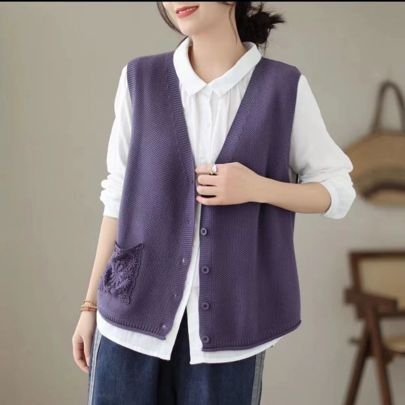 【 Cashmere Family 】 Wollstrickjacke ärmelloser Pullover vielseitige lose Weste Schulteroberteil Damen Herbst_voghion.com