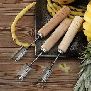 Stainless Steel Pineapple V-Shaped Knife, Pineapple Shovel, Pineapple Peeling and Seed Digging Fork, Peeler, Eye Remover, Wooden Handle Pineapple Knife