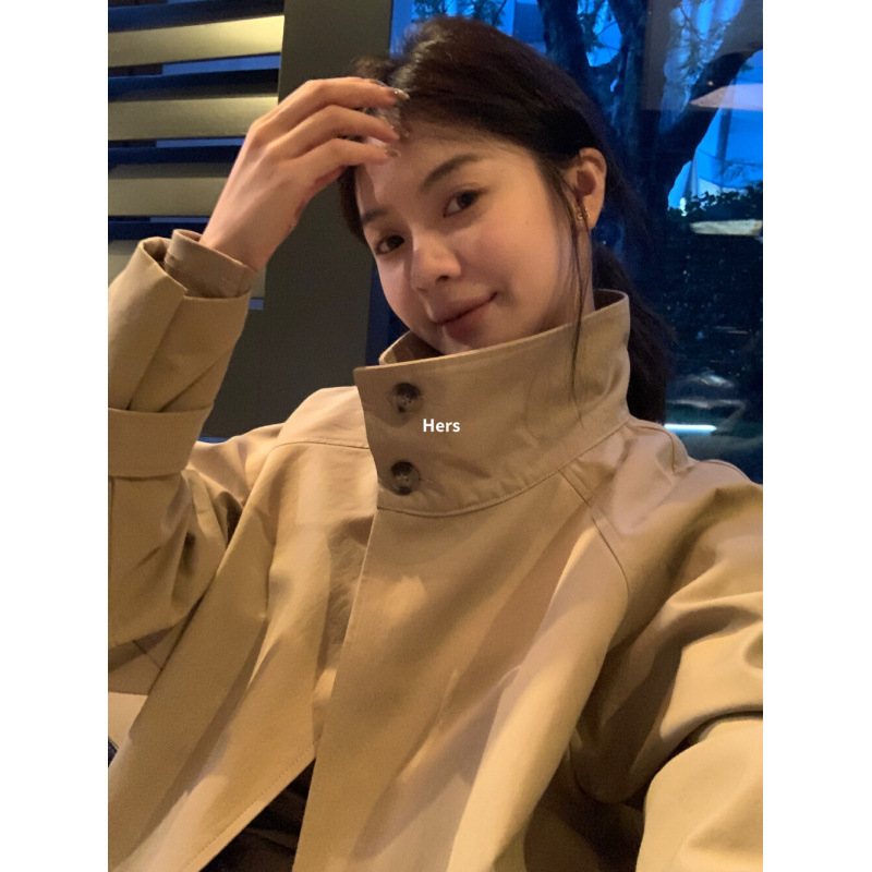 韩国东大门女装设计款简约博主感短款立领风衣休闲显瘦宽松外套|undefined