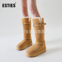 2024新款二千全羊毛6689长筒过膝骑士靴双搭扣皮带厚底雪地靴