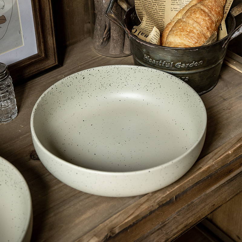Práctico y grueso cuenco de sésamo de 8 pulgadas cuenco de esmalte cuenco de ensalada retro cuenco de exportación transfronteriza cuenco de cerámica