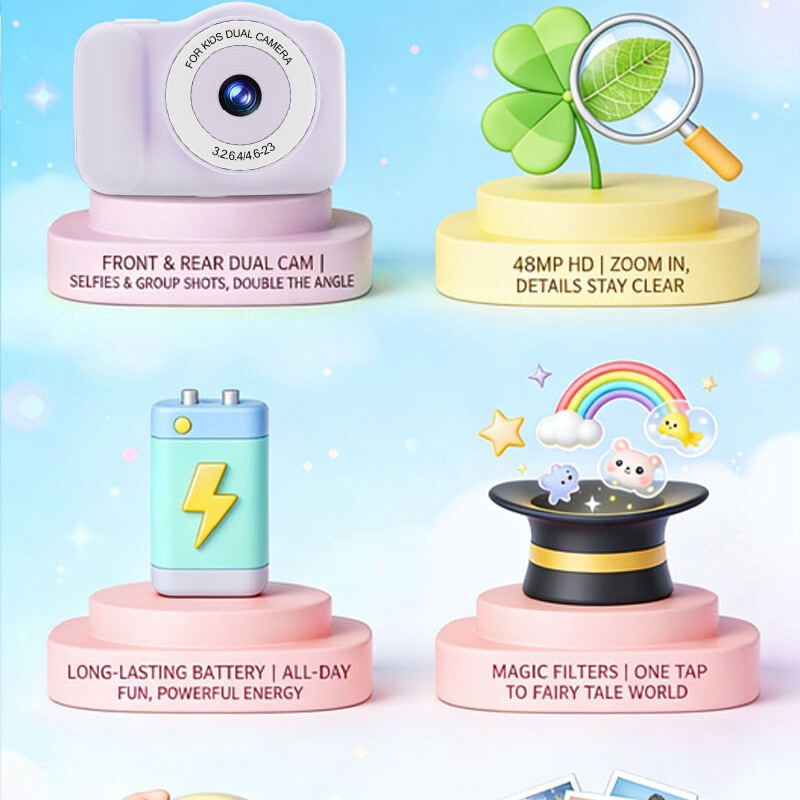 S2 Children's Camera with Stand, High Pixel Count, Boy's Toy, Student Camera That Can Take Pictures, Birthday Gift for Ages 7-16