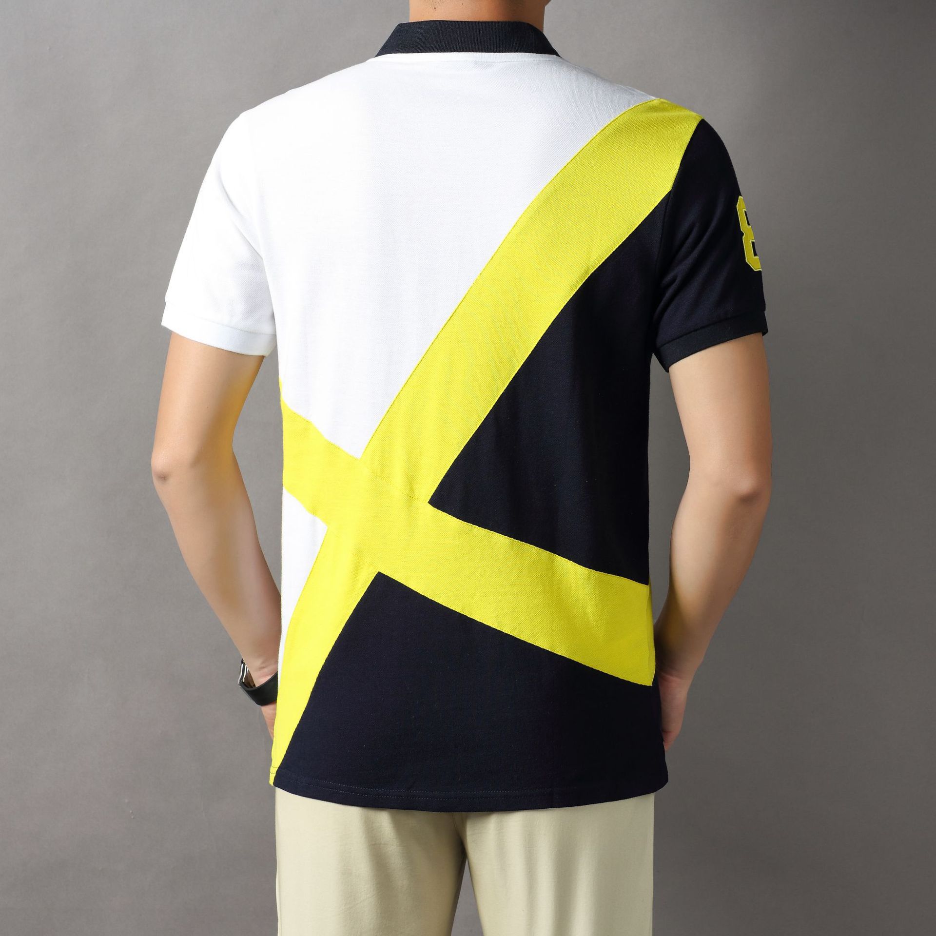 Polo uomo cotone maniche corte color-block di alta qualità_voghion.com
