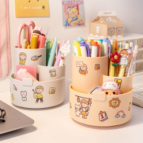 Girly Heart Rotating Pen Holder Creative Fashionable Cute Student Desktop Multifunctional Simple Storage Box Ins Large Capacity
