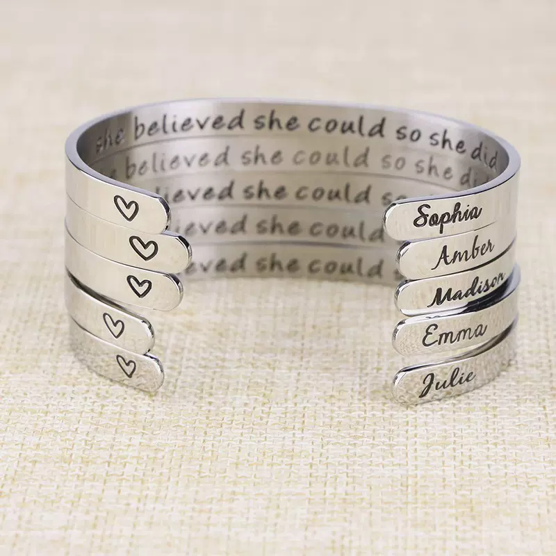 Name engraving DIY вдохновляющее (она верит, что может) браслет индивидуальная ручная работа браслет рукавицы