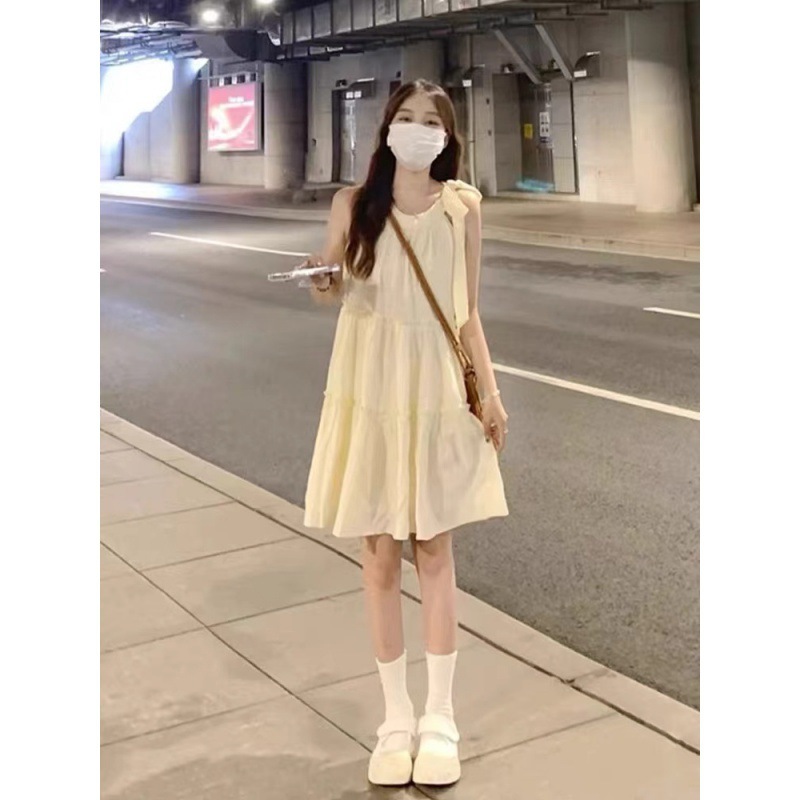 2025年新作 小柄な女性向け ノースリーブ ホルターネックワンピース レディース 夏 海辺 リゾート フェアリービーチドレス|undefined