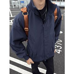 藏青色短款立领工装外套男春秋潮牌美式情侣棒球服底特律飞行夹克