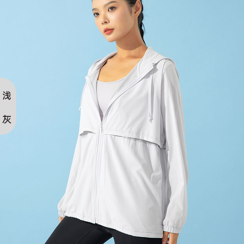 Ropa de protección solar para mujer en otoño e invierno, chaqueta fina de secado rápido, cortavientos transpirable de longitud media con guantes, cortavientos anti-UV, ropa de protección solar
