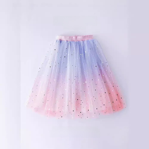Girls' Starry Sky Half Body Skirt Summer 2024 New Trendy Children Autumn/Winter Mesh Dress Baby Stylish Pom Pom Short Skirt