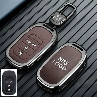 CRV key case, specifically | Car key bag - honda-c-model-3-button-trunk-hold-leather-texture-brown-trapezoidal-buckle