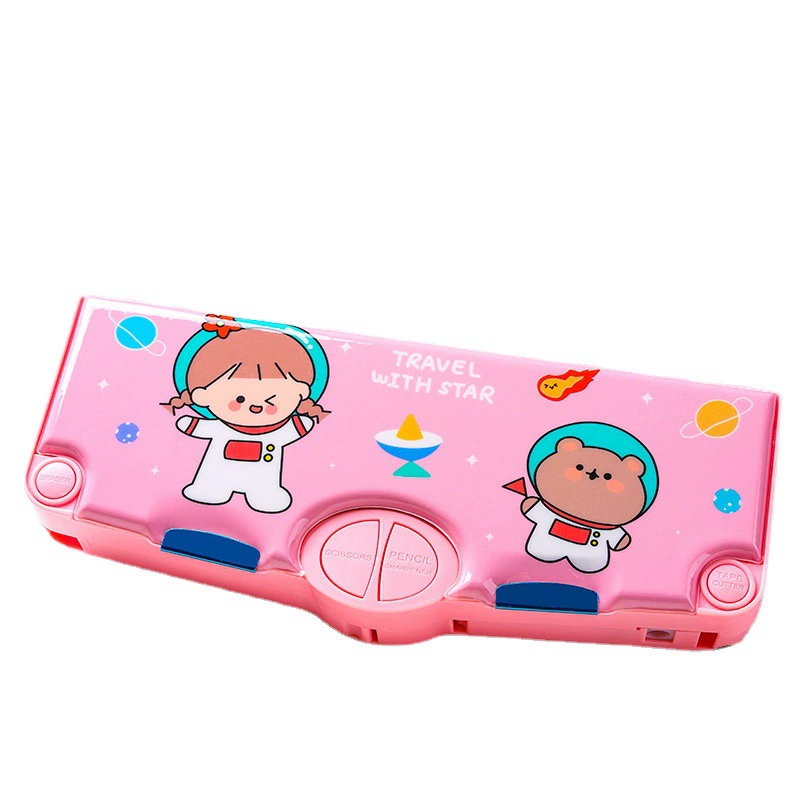 Cute pencil case for kindergarten for students, universal sharpener, ruler, scissors, internet celebrity