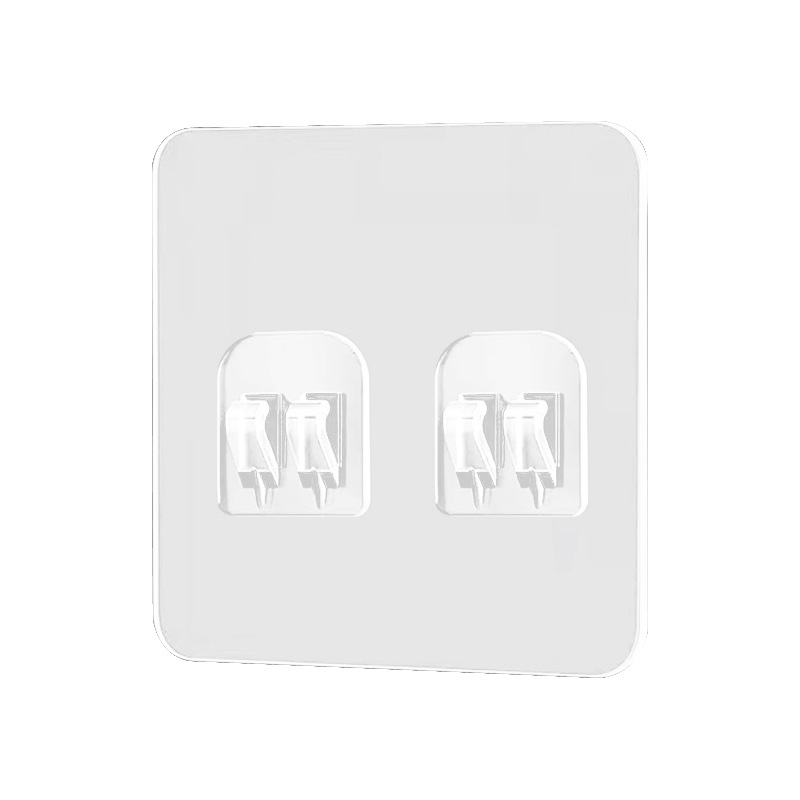 Gancho adhesivo transparente doble con clip de garra, sin necesidad de taladrar, accesorios para estantes de cocina y baño, adhesivo fuerte