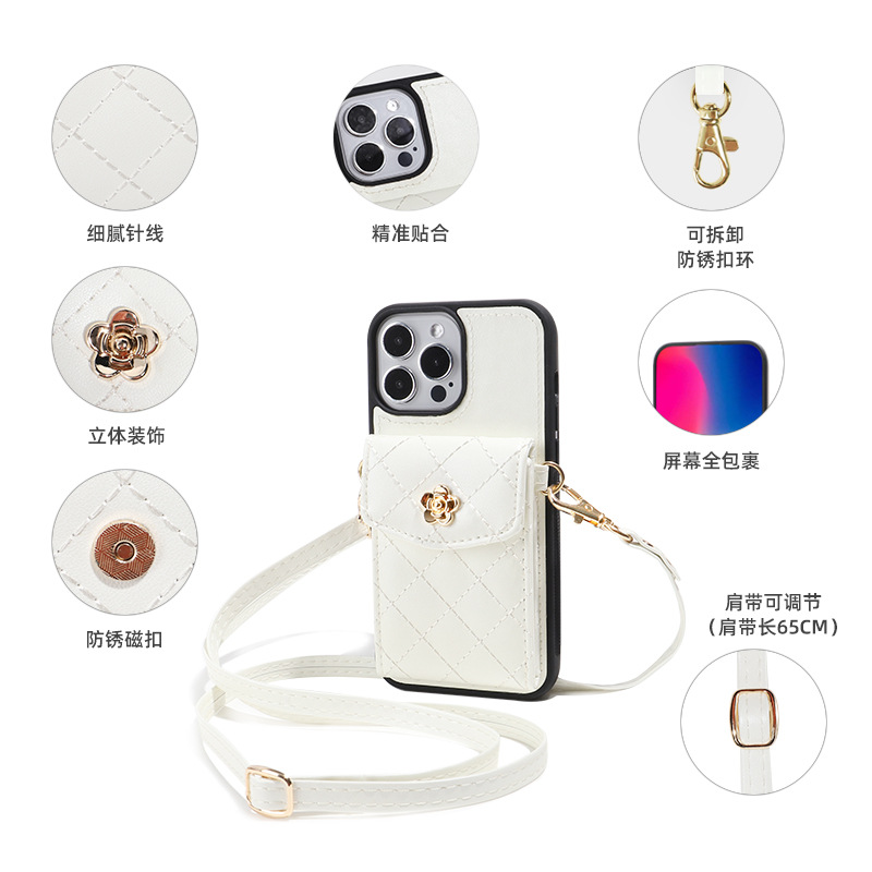 Caja de hombro para iPhone13 / 14 cubierta de protección PU correa de hombro ajustable multifuncional pequeña bolsa de tarjetas de viento fragante