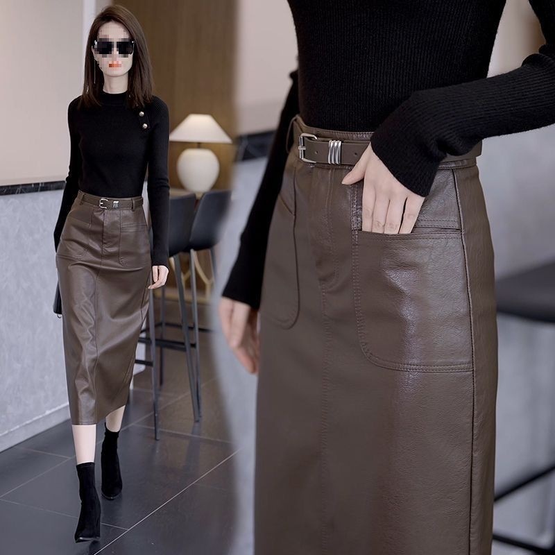 秋冬一步新款子休闲女直筒包臀裙时尚中长款半身裙裙百搭高腰皮