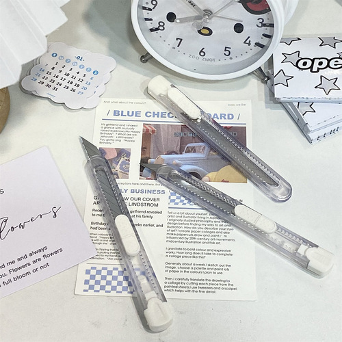 Ins minimalist transparent milk white craft knife unboxing, unpacking, portable stationery paper cutting knife pencil sharpener stationery knife