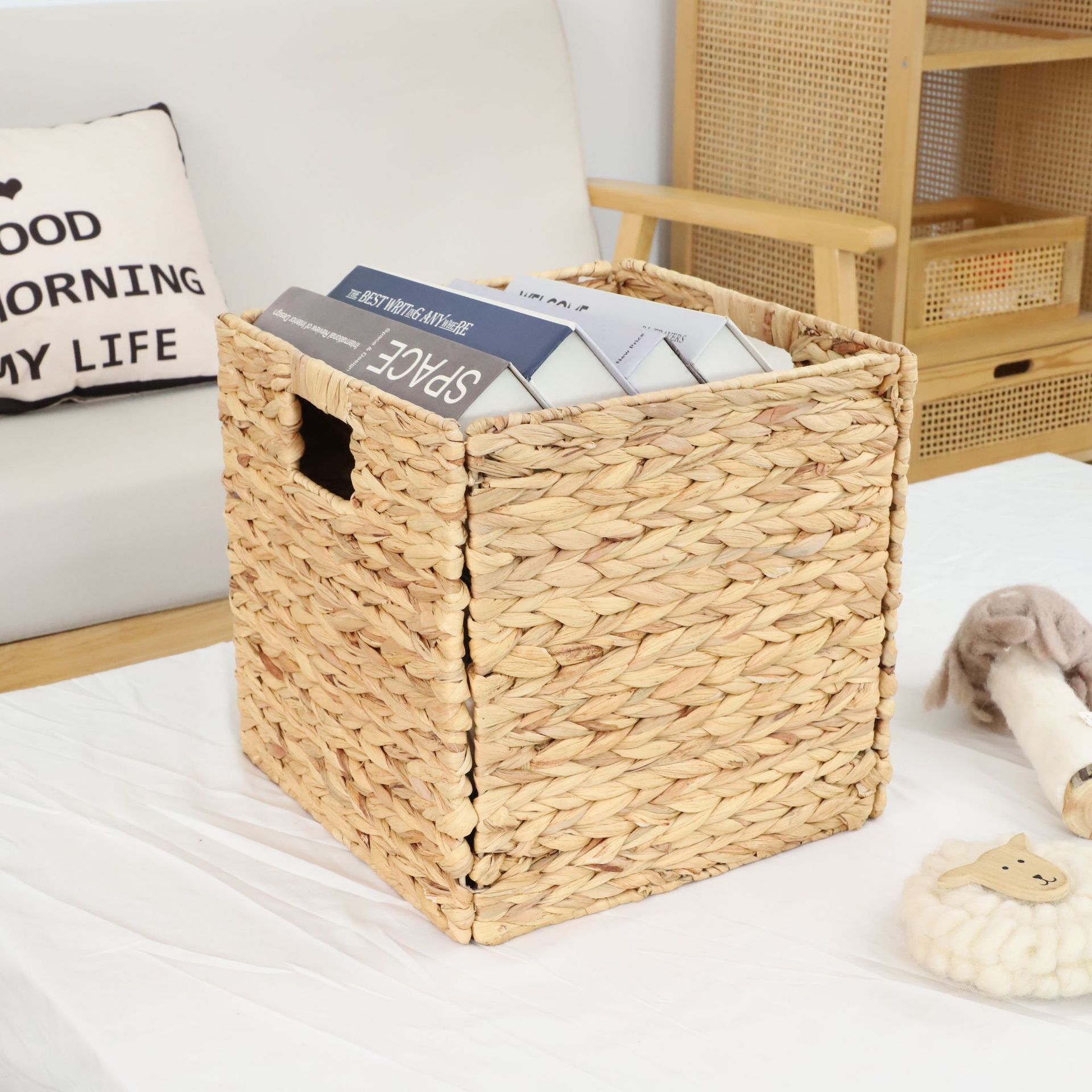 Cesta de ropa sucia tejida de paja de calabaza casera tejida a mano cesta de almacenamiento cesta de lavandería de baño cesta de almacenamiento de artículos diversos plegables
