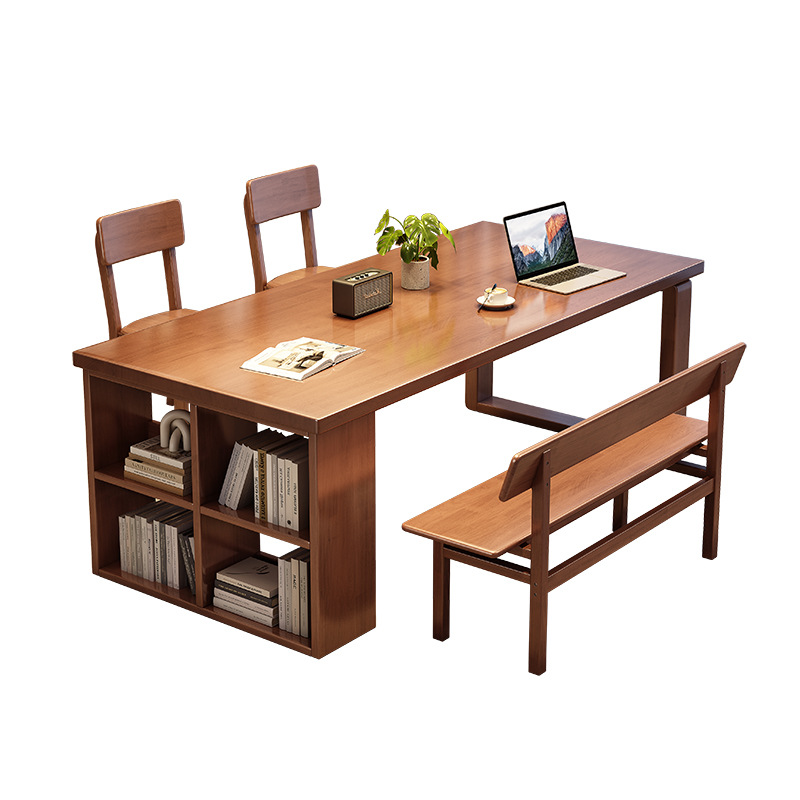 Nórdico simple y moderno de madera sólida gruesa y ensanchada mesa de escritorio de lectura y estudio mesa de comedor en uno