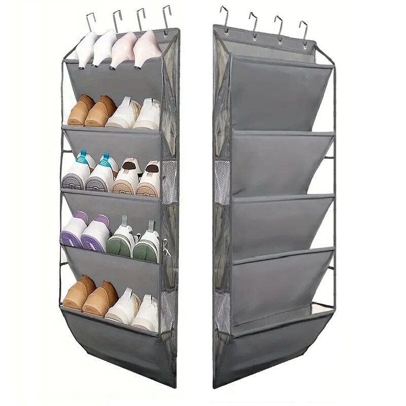 Transparent Door Shoe Hanging Bag 5-Layer Hanging Bag Versatile Deep Pocket Large Shoe Miscellaneous Storage Organizer with Side Pockets
