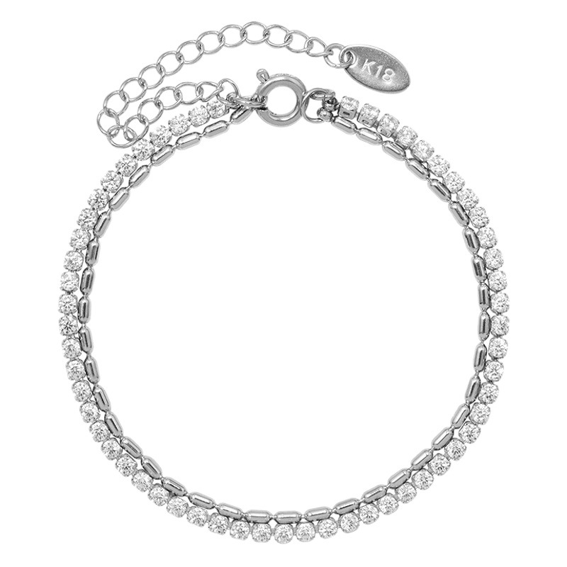 Diseño de nicho ins estilo completo diamante circón doble capa titanio acero pulsera transfronteriza caliente venta mano joyería fábrica entrega E261