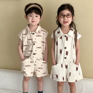 Children's jumpsuit summer printed cotton boys' 2025 new loose baby's out clothes girls' jumpsuit