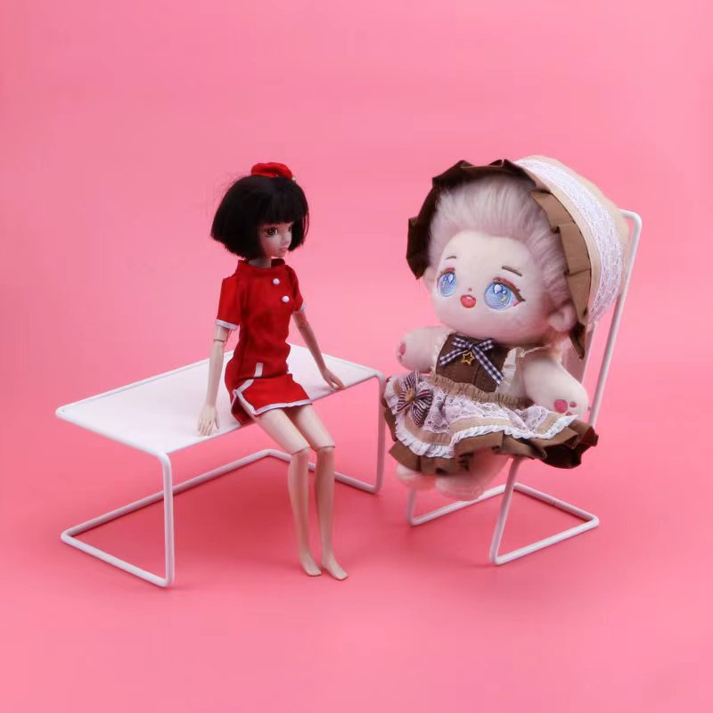 新品热销迷你家具模型 bjd娃娃6分小布用 靠背椅桌椅套装白色铁艺|ru