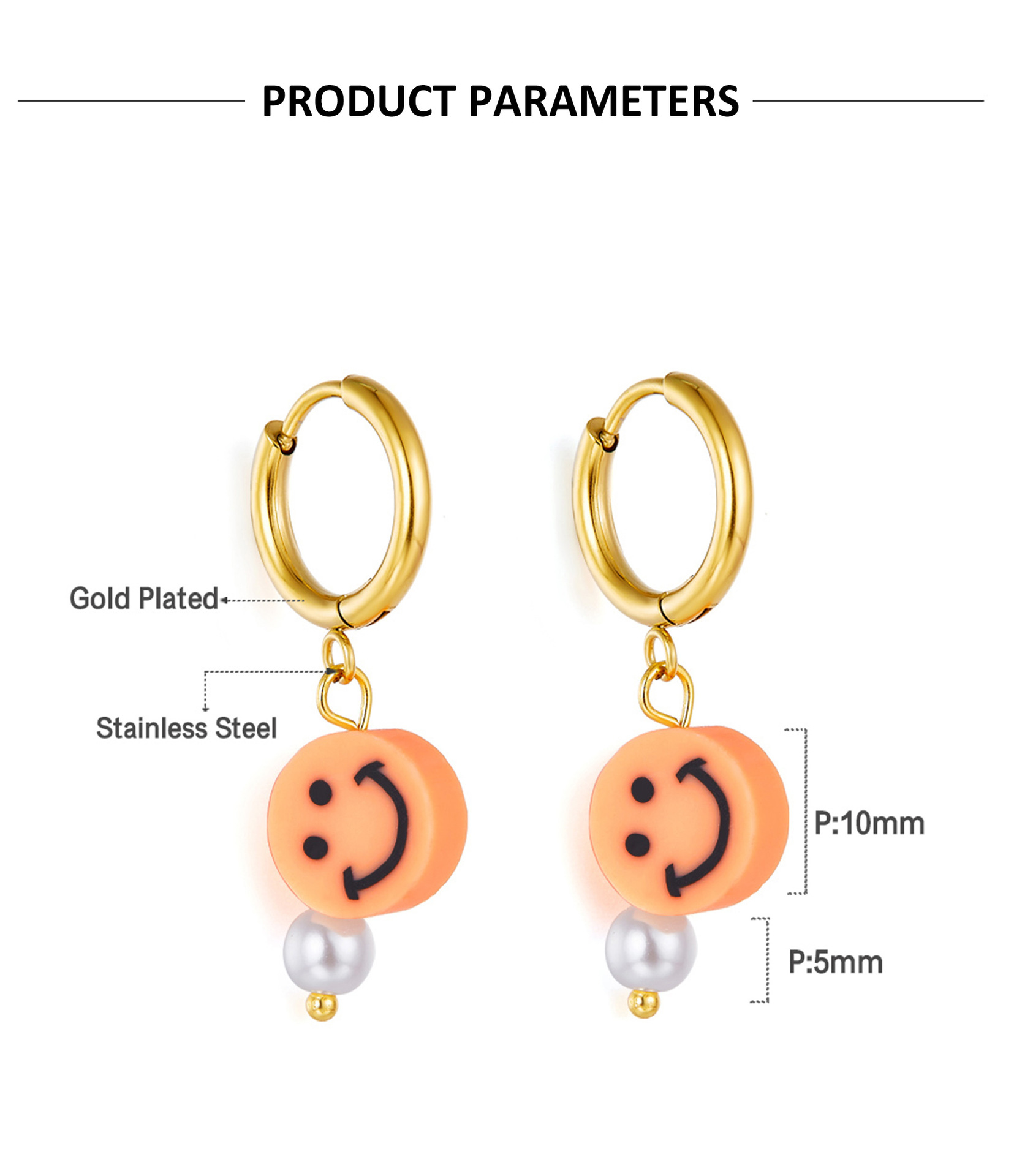 Sweet Smiley Face Stainless Steel Plating Drop Earrings 1 Pair