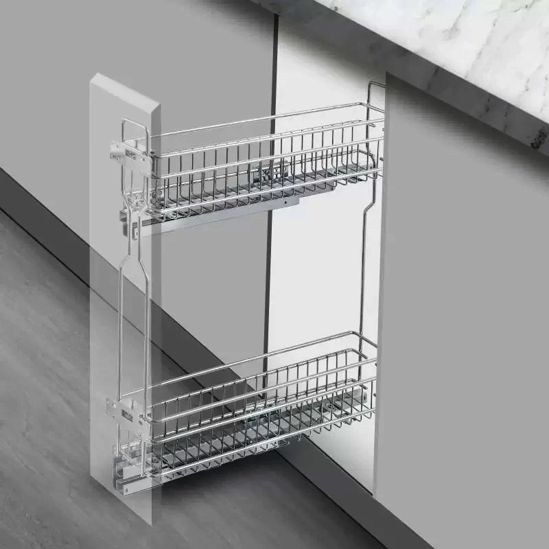 Точечная очень узкая двухлинейная корзина для приправ, кухонный ящик, буфер, демпфирующая стойка для хранения, боковая выдвижная корзина с буфером