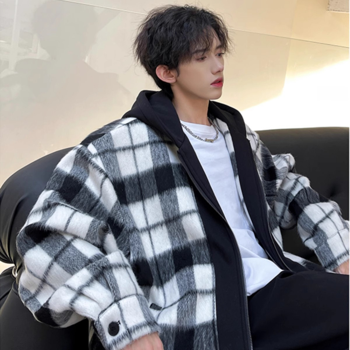 Chaqueta de hombre estilo de primavera 2025 nueva moda top a cuadros ropa de primavera para niños grandes abrigo de hombre guapo