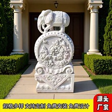 石雕抱鼓石一对 汉白玉门墩 庭院别墅门口石鼓 仿古狮子抱鼓石厂