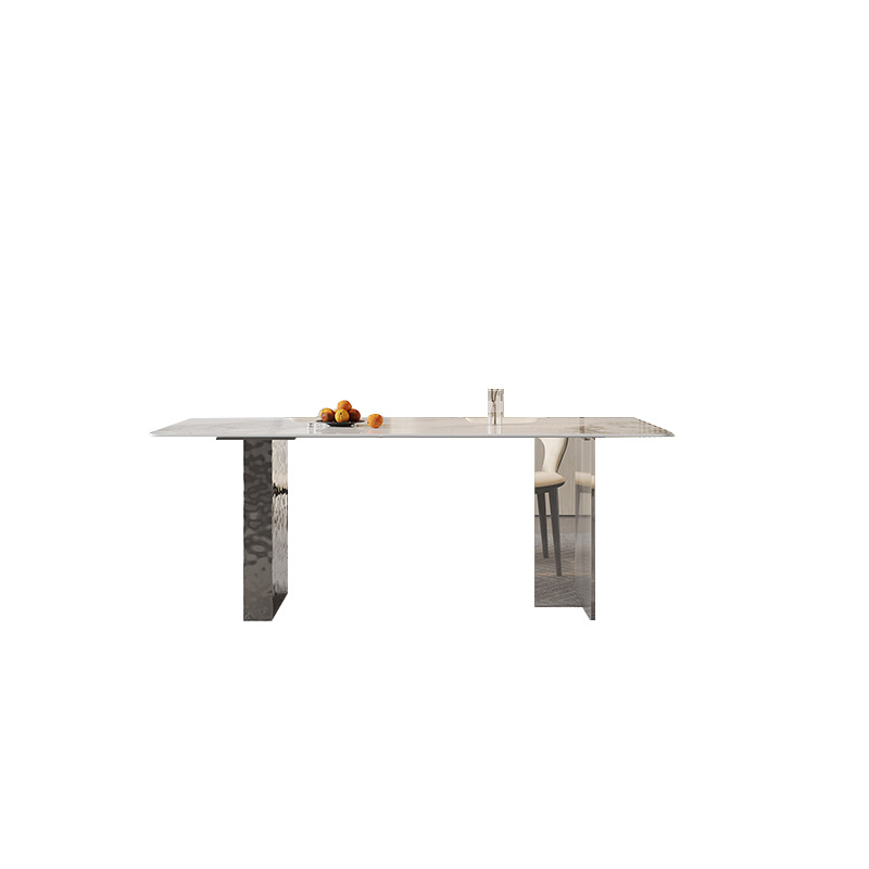 Luz de estilo italiano de lujo Rock placa mesa de comedor moderno simple rectangular hogar pequeño apartamento de acero inoxidable minimalista mesa de comedor de acrílico