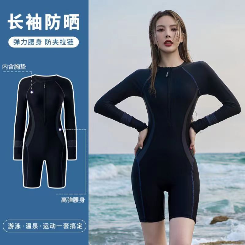 Women's 2024 New Style One-Piece Long Sleeve Conservative Racing Sexy Surf Hot Spring Slimming Muscle-Hiding Swimwear